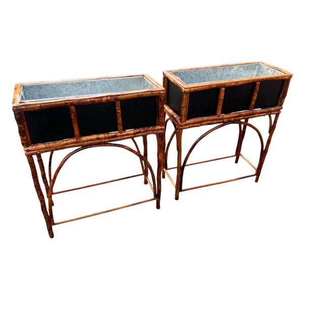 Hollywood Regency Late 20th Century Pair Rattan Planters For Sale - Image 3 of 18