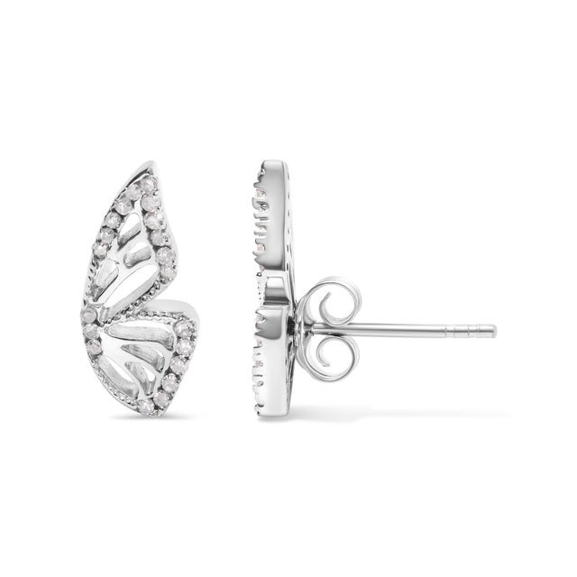 Haus of Brilliance .925 Sterling Silver 1/6ct TDW Diamond Butterfly Earrings, Pair For Sale - Image 4 of 4