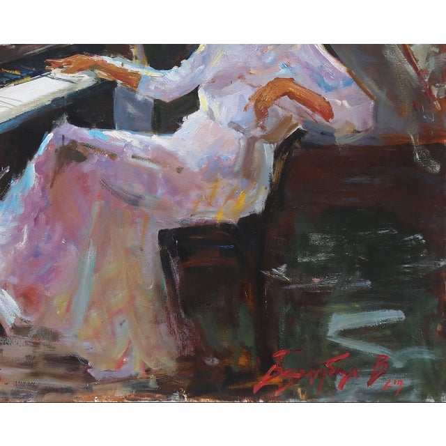 2010s Original Oil Painting: Young Woman at Piano, Ukrainian Art 105-130 For Sale - Image 5 of 6