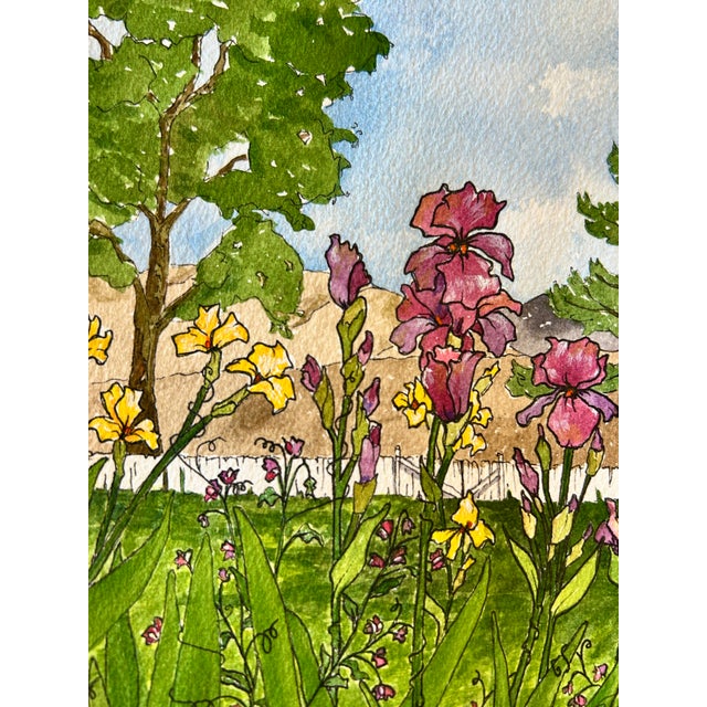 Kelly Green Giclee Print Larkspur Hill Flower Shop” Watercolor Ink and Wash Painting For Sale - Image 8 of 12