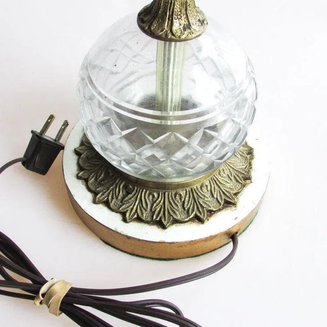 Metal Vintage Brass Dolphin Form Lamps With Glass Fonts, Rewired - a Pair For Sale - Image 7 of 12