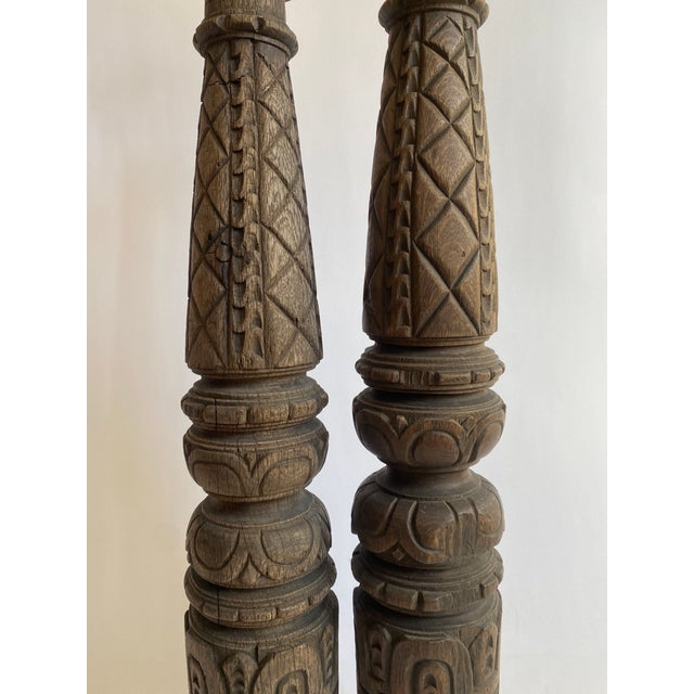 Wood Pair of Carved Wood Columns For Sale - Image 7 of 11