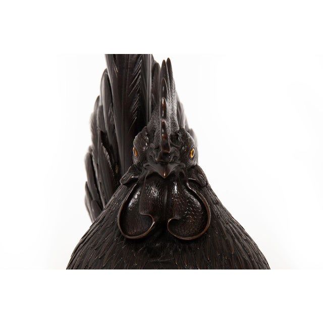 Japanese Meiji Period Pair of Bronze Sculptures Okimono of Rooster & Hen For Sale - Image 18 of 18