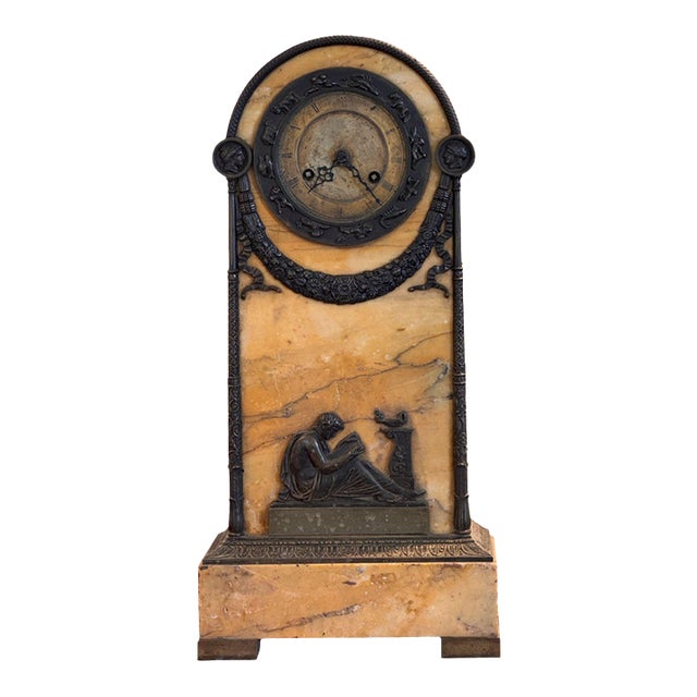 19th Century French Mantel Clock With Zodiac Dial and Reading Figure For Sale