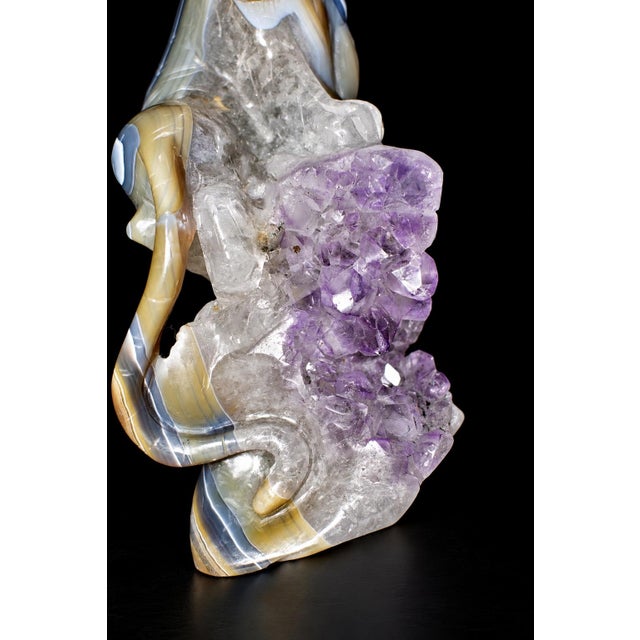 Hand-Carved Gemstone Tiger Agate on Amethyst Rock For Sale - Image 12 of 13