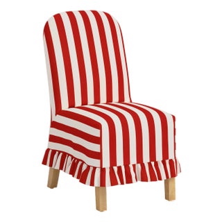 Aria Ruffle Slipcover Dining Chair in Red Canopy Stripe For Sale