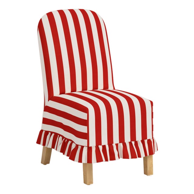Aria Ruffle Slipcover Dining Chair in Red Canopy Stripe For Sale