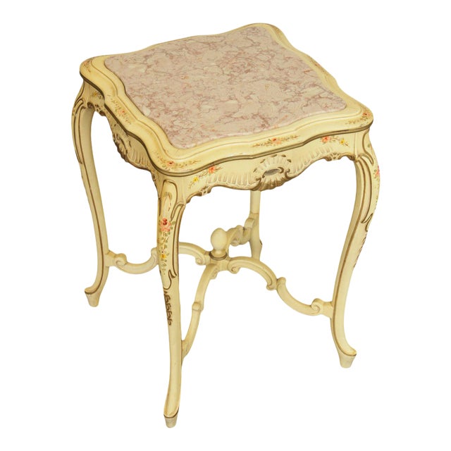 Vintage Italian Painted Marble Top Side Table For Sale