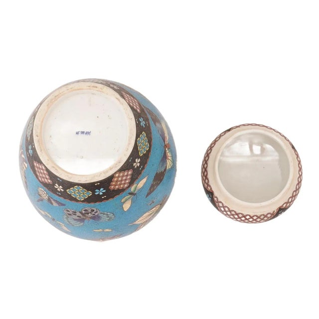 Monumental Meiji Japanese Cloisonne Enamel Totai Covered Jar With Butterflies For Sale In New York - Image 6 of 11