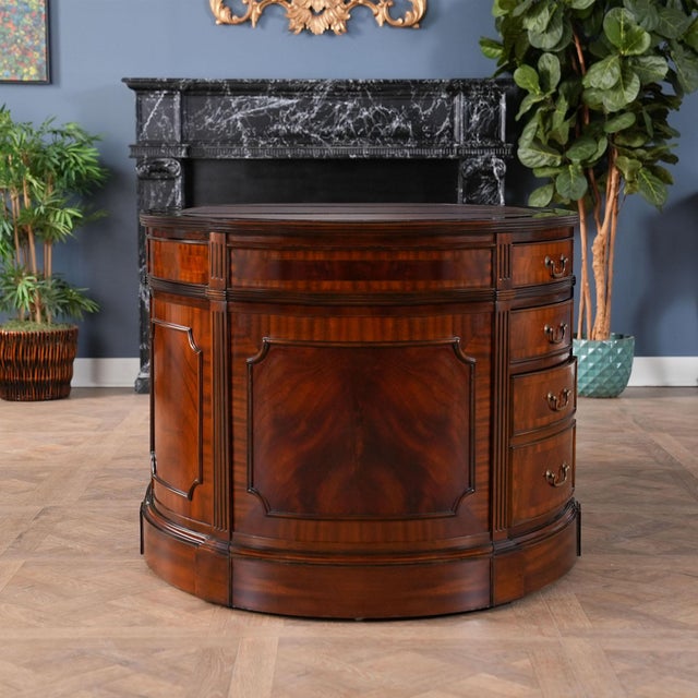Traditional Oval Leather Top Executive Desk For Sale - Image 4 of 9