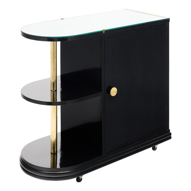 Art Deco Period French Ebonized Walnut Veneer Bar Cart For Sale