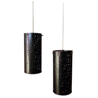 Cylindrical Hanging Lights - a Pair For Sale