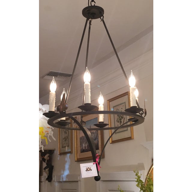 Rustic Unusual Italian Country Wrought Iron Six Light Chandelier For Sale - Image 3 of 3