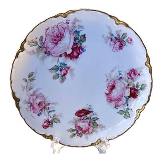 Antique Haviland & Co. Limoges Roses Plate – Gold Scalloped Trim, Early 20th Century For Sale