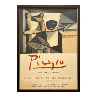 Pablo Picasso Vintage 1949 Mid Century Modern Mourlot Lithograph Print Framed Cubist Paris Exhibition Poster " Owl in an Interior " 1946 For Sale