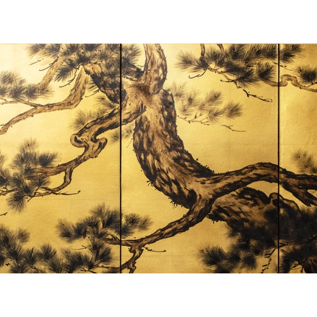 1980s "Pine Tree" by Yukika, Late Showa Era Japanese Painted Byobu Screen For Sale - Image 5 of 18