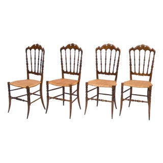 Chiavarina Chairs in Cherry Wood with Straw Seat, 1920s, Set of 4 For Sale