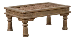 Antique Indian Metal Window Grill Made into Coffee Table with Baluster Legs