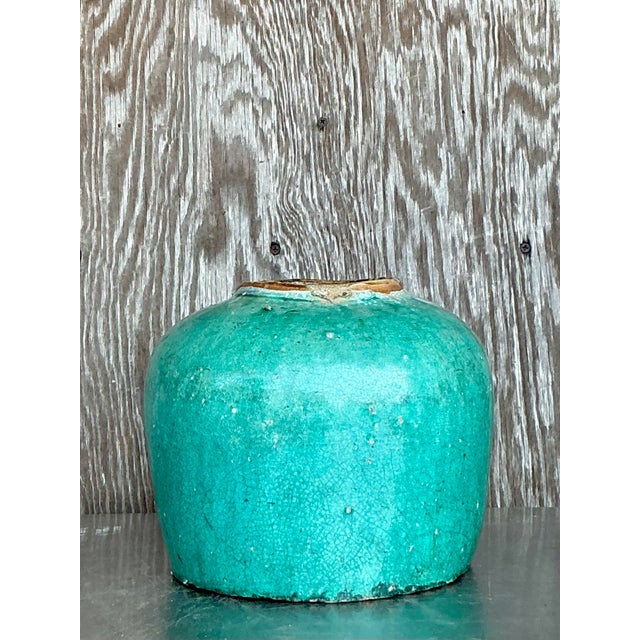 Vintage Asian Glazed Ceramic Jar For Sale - Image 4 of 5