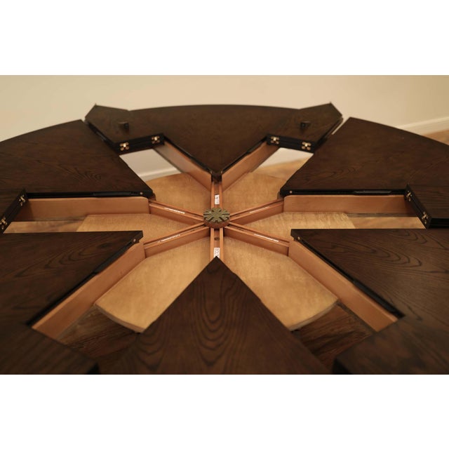 Large 100-Inch Round Jupe Table With Self-Storing Leaves,Burnt-Brown Dark Walnut Finish, Seats 8-12 People an ApExclusive by AntiquePurveyor For Sale - Image 4 of 13