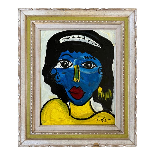 Original Abstract Portrait Painting by Peter Keil, Framed For Sale