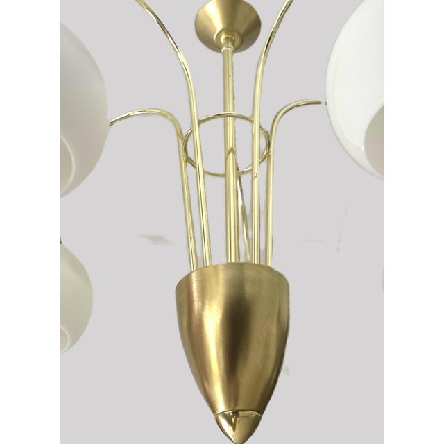 1970s Brass and Opaline Glass 5-Light Chandelier from Honsel Leuchten, Germany, 1970s For Sale - Image 5 of 18