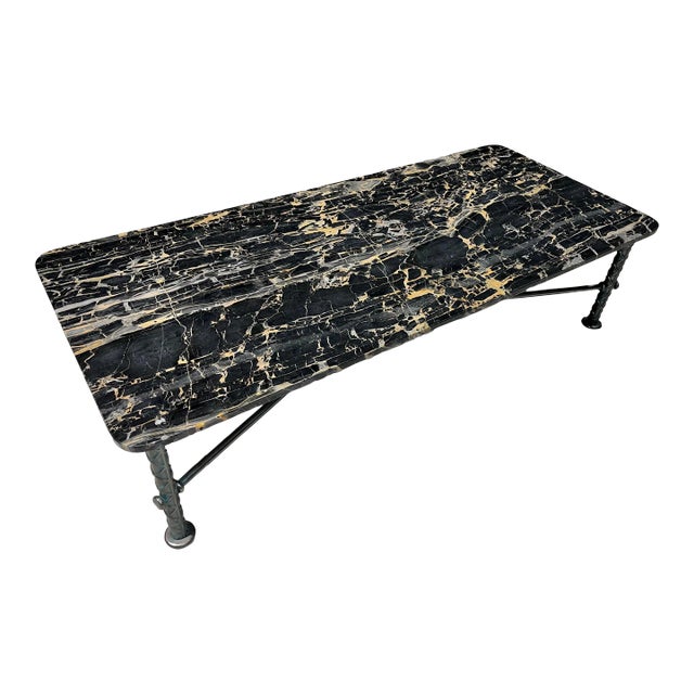 Manner of Ilana Goor Steel “Rebar” Coffee in Portoro Marble For Sale