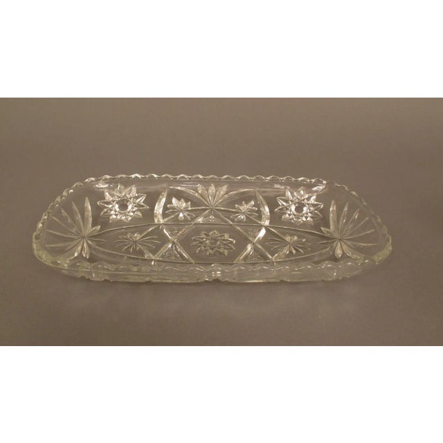 1960s Vintage Eapg Anchor Hocking American Press Cut Star Pattern Glass Serving Platter For Sale - Image 5 of 11