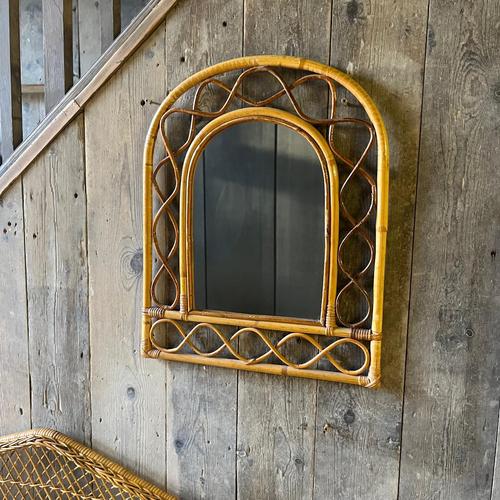 Arched Bamboo and Cane Mirror Wall Mirror For Sale - Image 4 of 8