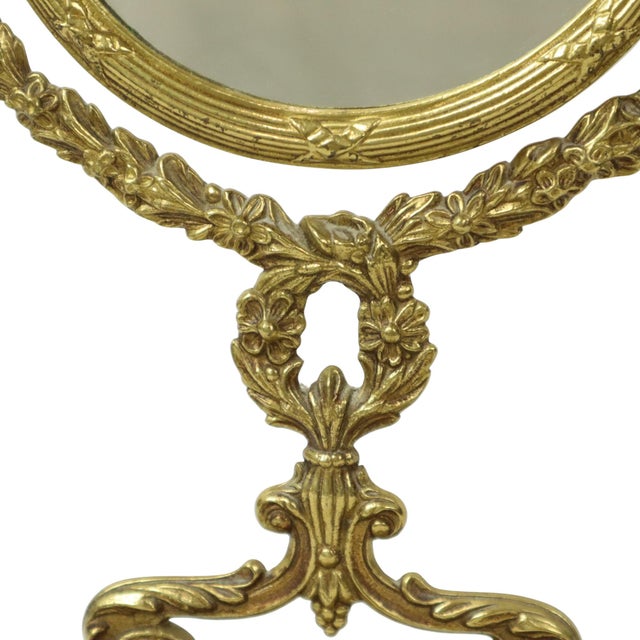 1950s French Baroque Style Gilt Brass Table Mirror, 1950s For Sale - Image 5 of 17