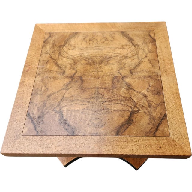 Hollywood Regency Mid 20th Century Baker Furniture Neoclassical Book-Matched Walnut Pedestal Side Table For Sale - Image 3 of 5