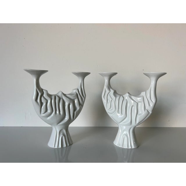 Vintage Naaman White Porcelain Shabat Candleholder - a Pair For Sale - Image 4 of 10