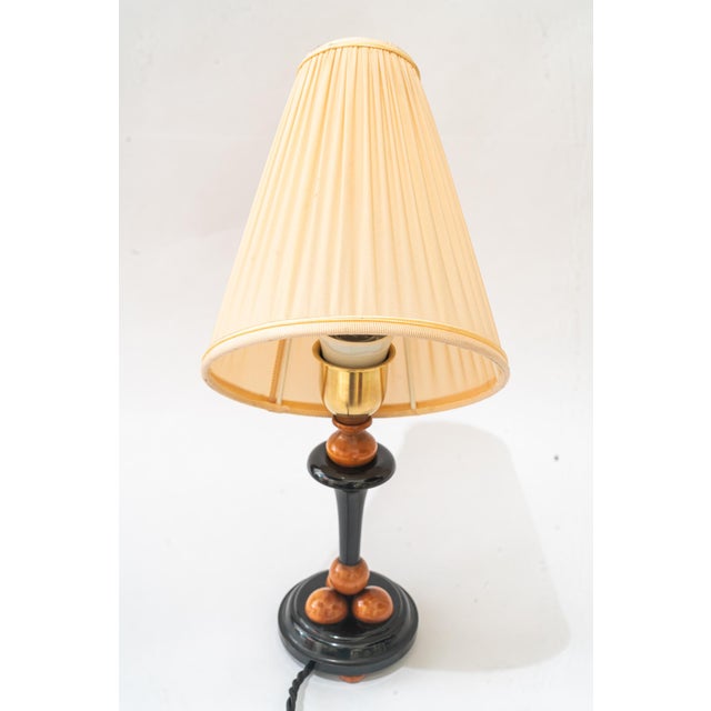 Black Wood Table Lamp with Fabric Shade, Vienna, Austria, 1950s For Sale - Image 8 of 9