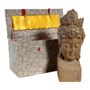Mid-Century Yi-Xing Zi-Sha (Purple Clay) Kwan-Yin Sculpture (Guan Yin) in Box