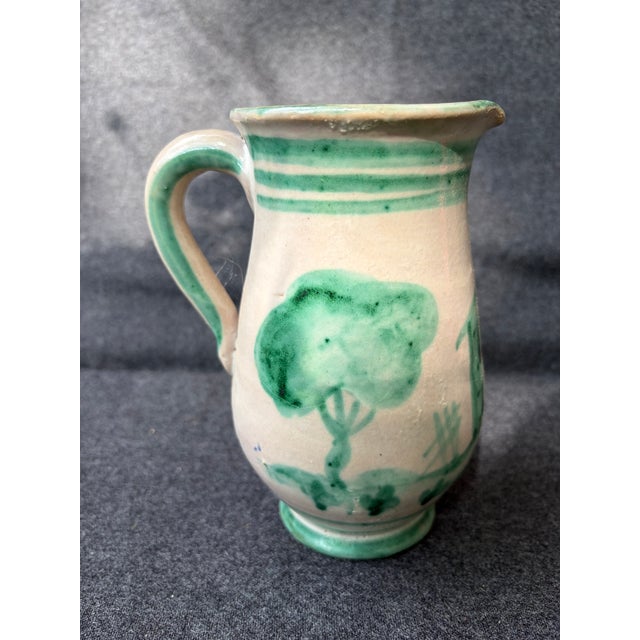 Beige Vintage Painted Italian Folk Art Stoneware Pitcher Jug For Sale - Image 8 of 15
