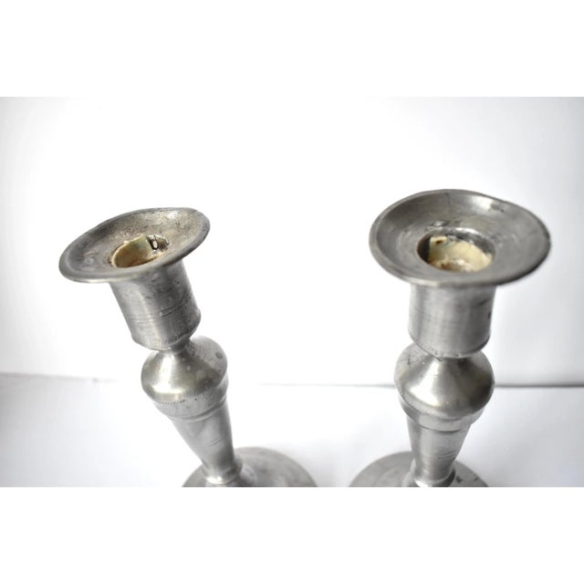 18th Century Pair of Antique 18th-Century French Pewter Candle Sticks For Sale - Image 5 of 10