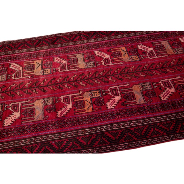 1960s Vintage Shiraz Handmade Pictorial Red Wool Rug For Sale In New York - Image 6 of 7