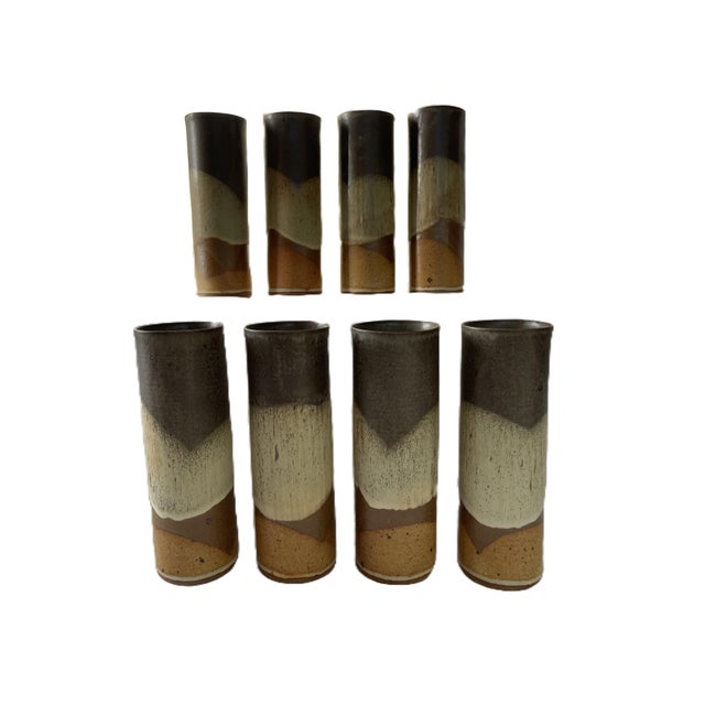Rustic Contemporary Rustic Handmade Pottery Stoneware Tumblers Set of Four For Sale - Image 3 of 3