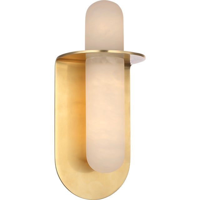 Modern Kelly Wearstler for Visual Comfort Signature Fosse 11" Invertable Offset Oval Sconce in Antique-Burnished Brass with Alabaster For Sale - Image 3 of 13