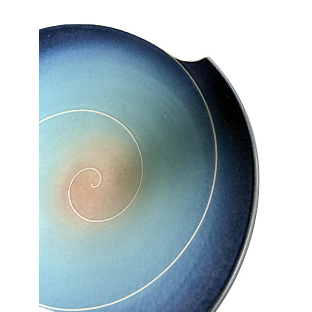 Blue Signed Wayne Bates Sculptural Studio Art Pottery Bowl / Hand Turned Ceramic Post Modern Decorative Centerpiece Bowl For Sale - Image 8 of 12