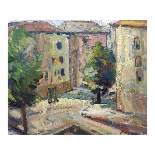1970s Oil Painting City Landscape For Sale