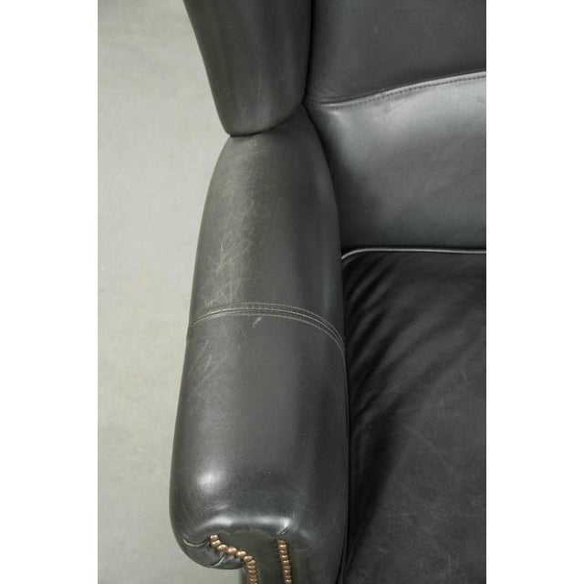Animal Skin English Style Black Cowhide Wing Armchair For Sale - Image 7 of 15