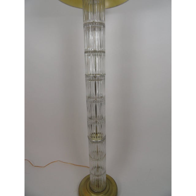 Faceted glass American pole lamp with leafed metal base. Rewired.