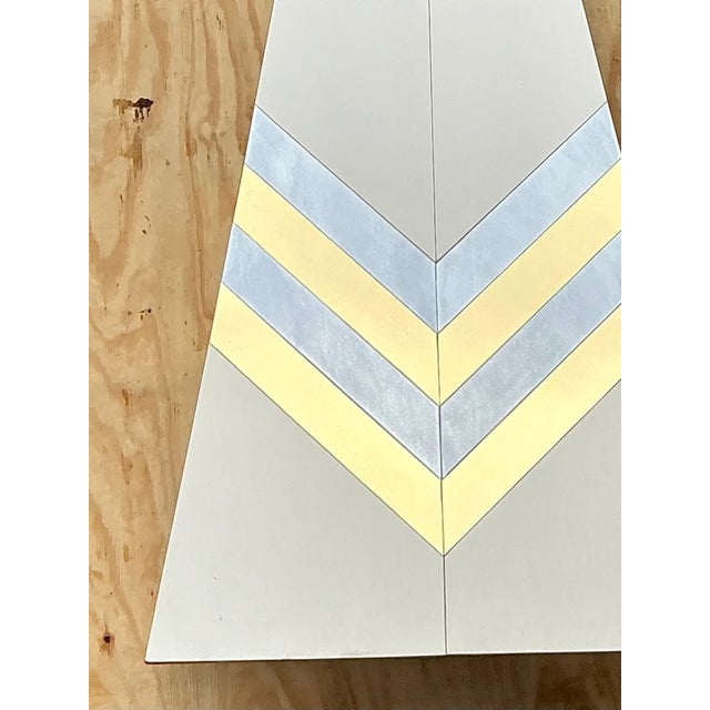 Vintage Boho Chevron Brass and Chrome Faux Fireplace For Sale - Image 9 of 10