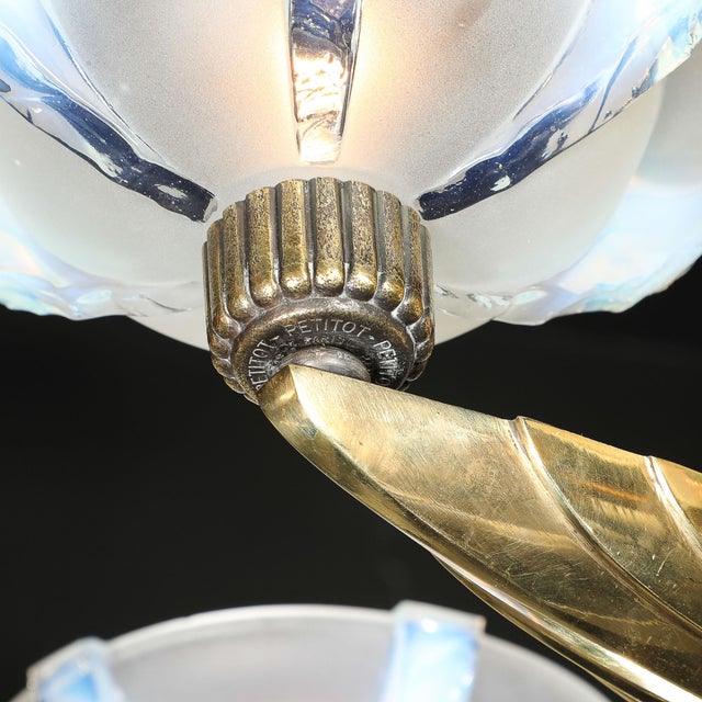 Art Deco Brass Petitot Chandelier W/ Glass Rods & Opalescent Glass Shades For Sale - Image 18 of 18