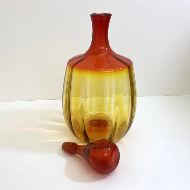 Blenko Vintage Blenko Optic Tangerine Decanter, Signed by Nickerson For Sale - Image 4 of 8