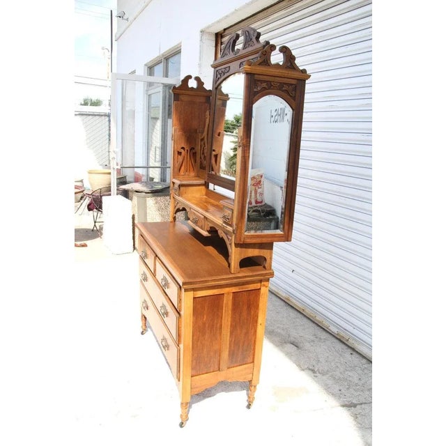 Late 19th Century Late 19th Century Antique Victorian Walnut Mirrored Vanity Dresser For Sale - Image 5 of 13