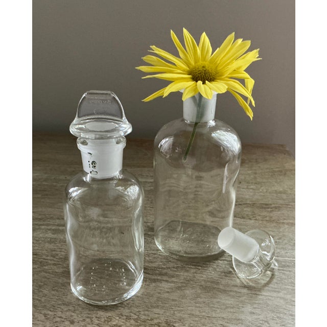 Vintage Pyrex Borosilicate Glass Apothecary Bottles With Stoppers - Pair For Sale - Image 12 of 14