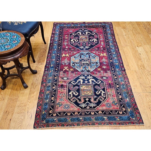Antique Caucasian Cloudband Kazak Area Rug, Wool, Cranberry Red, 1890s, 3' x 7' For Sale - Image 9 of 18