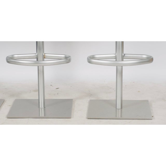 Set of Four Frag Bottega Italian Red Leather Adjustable Swivel Bar Stools For Sale - Image 9 of 12